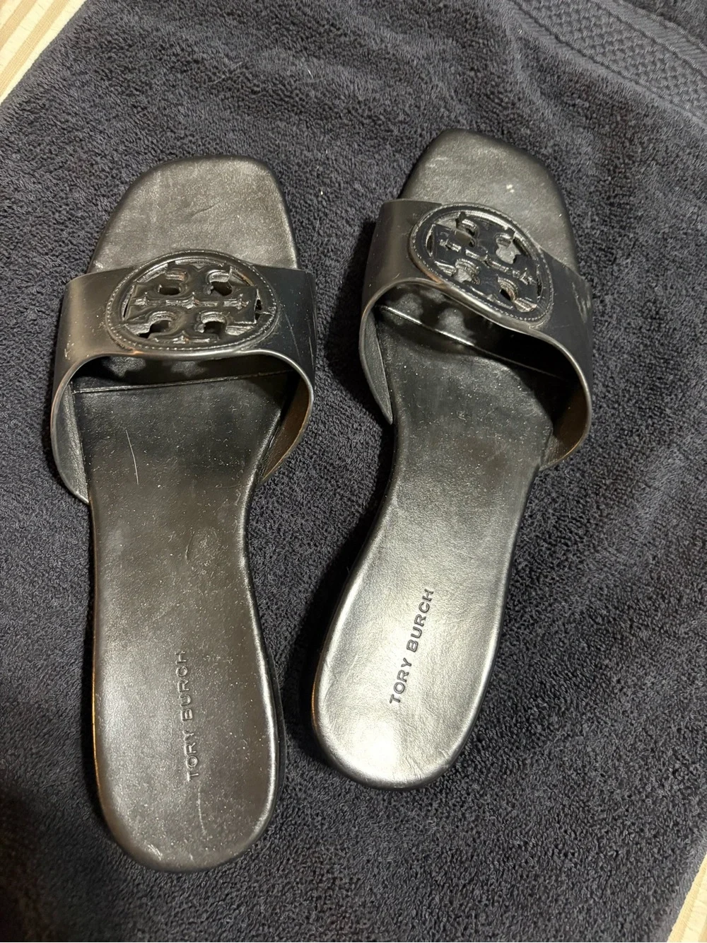 Tory Burch Black Leather Logo Slide Sandals